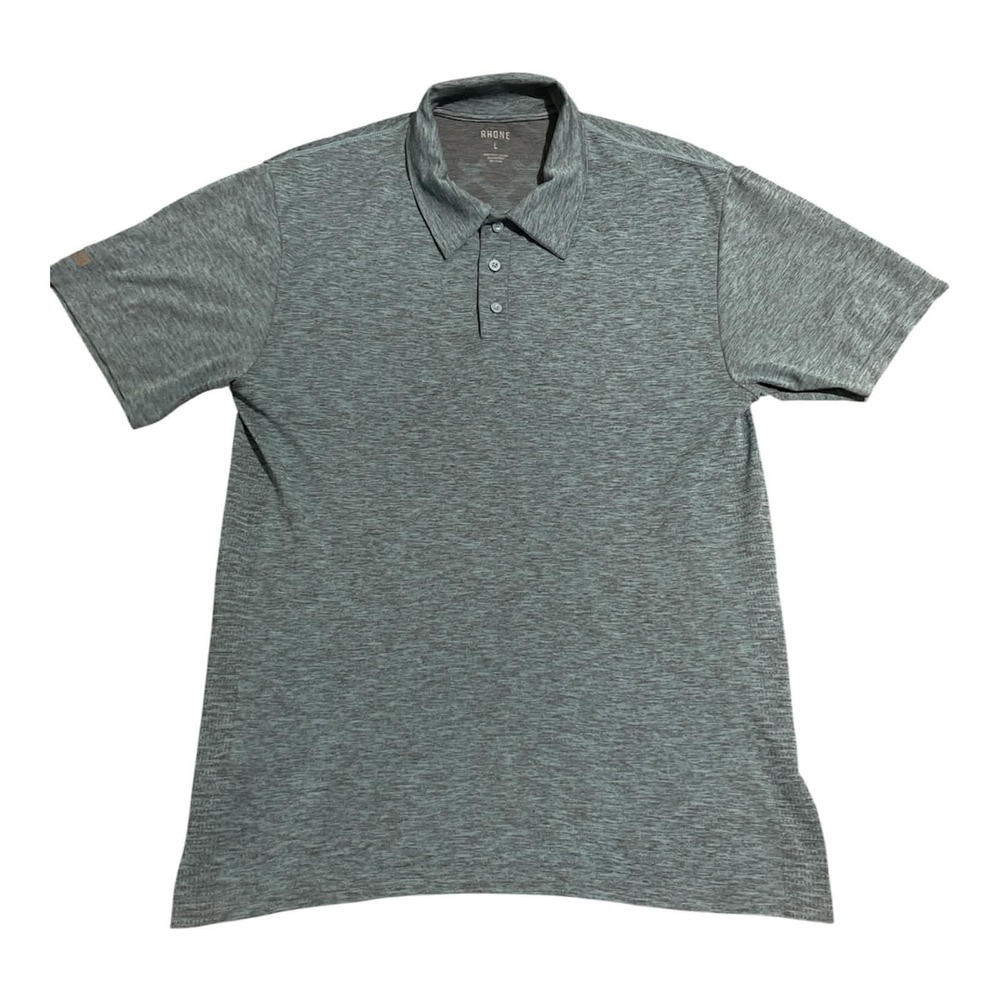 Rhone Polo Shirt Mens L Grey Blue Delta Pique Performance Short Sleeve Heathered